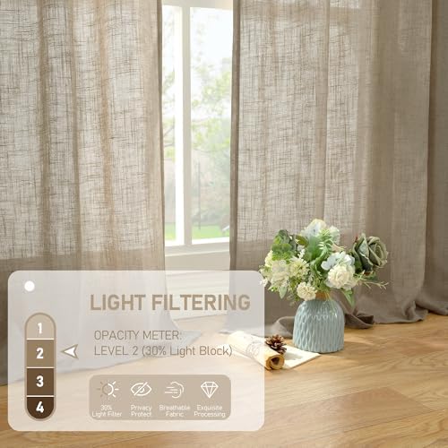 LAMIT Taupe Sheer Linen Curtains 80 inch Light Filtering Semi Sheer Panels - Image 4