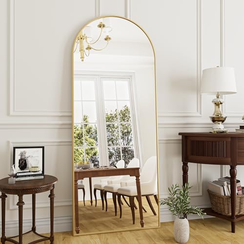 Rowjut Full Length Mirror Arched Floor Length Mirrors, 71"x26" Large Full Body & with Stand&Arch Wall Mounted &Standing Mirror for Bedroom Living Room, Aluminum Frame, Gold by Rowjut