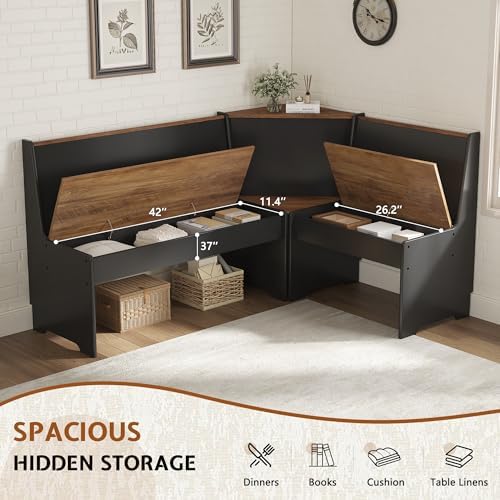 LUXOAK 3-Piece Corner Dining Set with Hidden Storage, Black Oak - Image 6