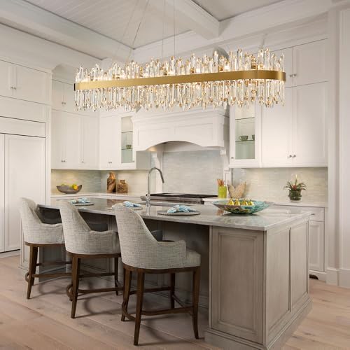 Gold Oval Crystal Chandelier L57 inch, 32-Lights Gold Chandeliers Modern Crystal Chandelier Pendant Light Fixture G9 Lights Pendant Ceiling Light for Dining Living Room Kitchen Island - Image 6