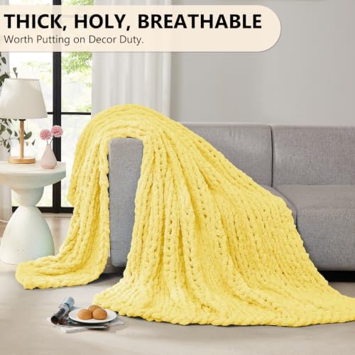 L'AGRATY Chunky Knit Throw Blanket for Couch, 60 x 80 Inches, Egg Yellow - Image 5