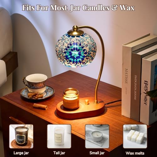 Turkish Mosaic Candle Warmer Lamp, Tiffany Style Wax Melt Warmer,Blue - Image 4