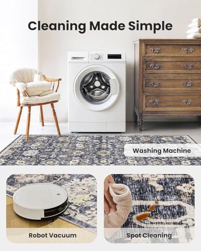 Amada Large 9x12 Washable Area Rug for Living Room, Blue/Brown, Vintage - Image 5