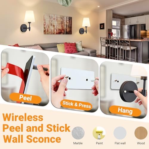 Nekhung Battery Operated Wall Sconce, Peel and Stick Sconces Set of 2 - Image 3