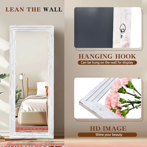 58x22in Full Length Mirror, 3-Tier Stepped Solid Wood Frame, White - Image 3