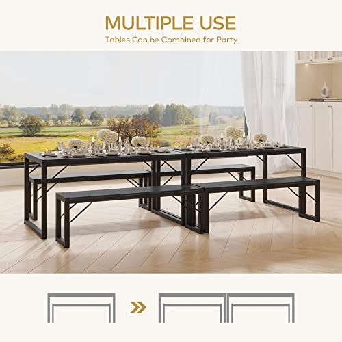 Gizoon 45.5" Dining Table Set for 4, Kitchen Table with 2 Benches Black - Image 6