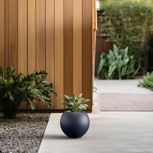 Kante Small Round Sphere Charcoal Concrete Planter 11" Dia, Outdoor - Image 4