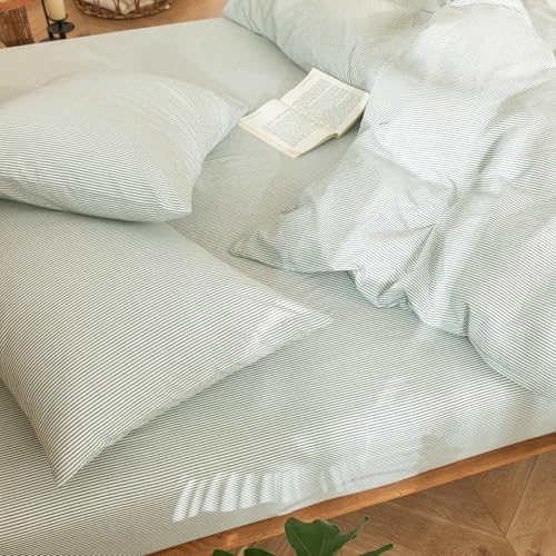 MooMee Striped Duvet Cover Set 100% Washed Cotton Linen Like Oversized King - Image 5