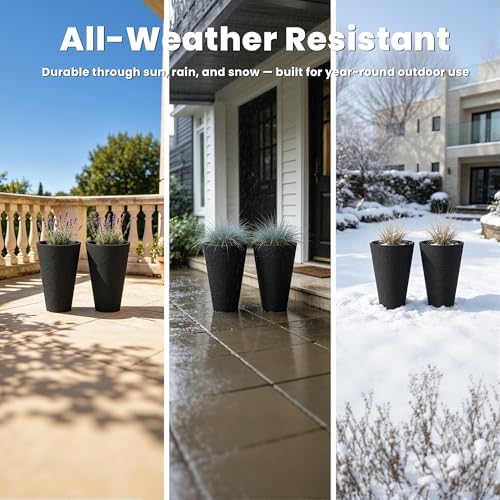Kante 2-Pack All-Weather 15" H Round Tapered Black Plastic Planters - Image 3
