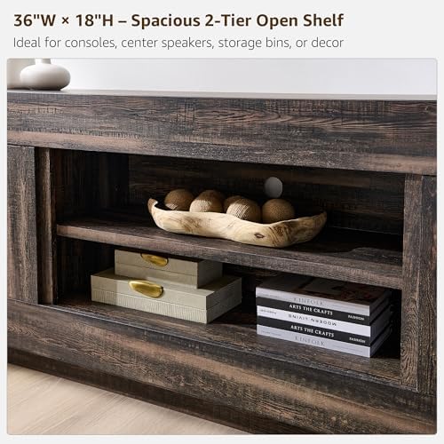 OKD 70" TV Stand for 80" TV, Thick Block Media Console, Dark Rustic Oak - Image 5