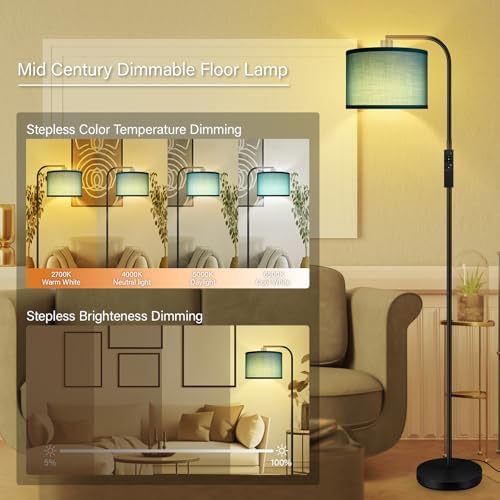 BoostArea Dimmable Floor Lamp for Living Room,Arc Remote Control Sofa Lamps,Stepless Dimmable & Colors Temperature,2700-6500k,Foot Switch,67 in All Modern Standing Lamp for Bedroom Office,Green - Image 4