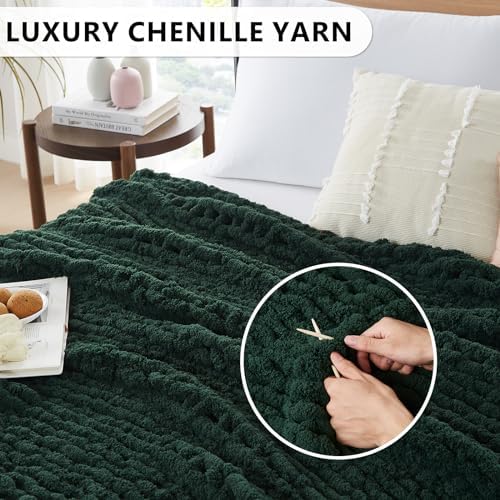 L'AGRATY Chunky Knit Throw Blanket for Couch, 50 x 60 Inches, Olive Green - Image 3