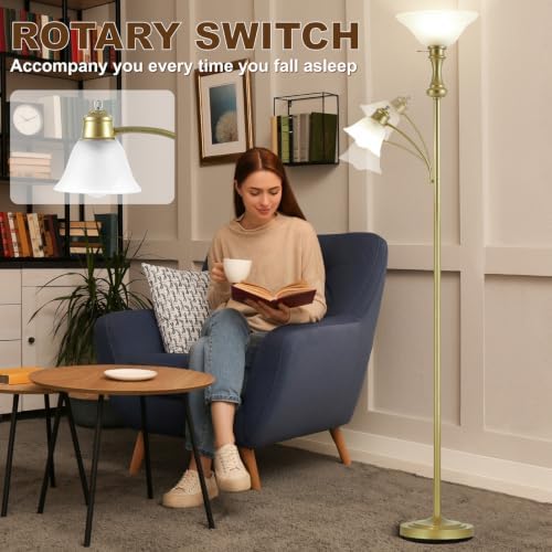 Torchiere Glod Floor Lamp with Adjustable Angle Reading Lamp-71IN - Image 3
