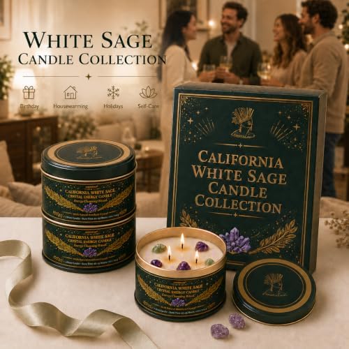 Sage Candle for Cleansing, 3 Pack Scented Candle Jar Candles with Crystals - Image 2