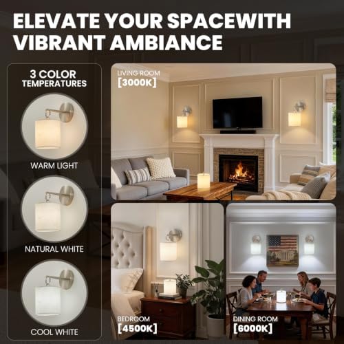 Peel and Stick Sconces Set of 2 Brushed Nickel,Detachable Battery Operated Wall Sconce With 10000mah Rechargeable Bulbs,12 RGB Battery Sconce With Remote,Renter Friendly Wall Lamps for Bedroom,Hallway - Image 6
