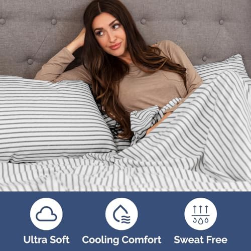 Short Queen Size 4 Piece Bed Sheet Set - RV Short Queen - Grey Stripes - Image 4
