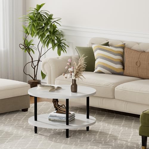 FAMIDGE Round Coffee Table, 23.6" White Circle Coffee Table for Living Room - Image 2