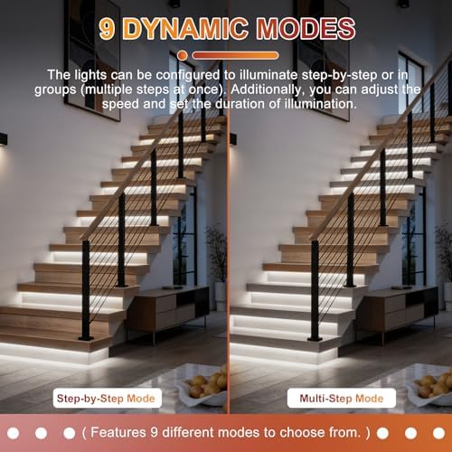 Smart Motion Sensor Stair Lights,16 Step COB Strip Kit with App Remote - Image 3