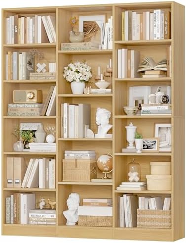 FACBOTALL Triple Wide Bookshelf, Large Bookshelf with 17 Display Shelves by FACBOTALL