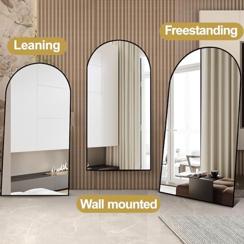 Dewfig Arched Full Length Mirror, 81"x41" Large Floor Mirror, Black - Image 4