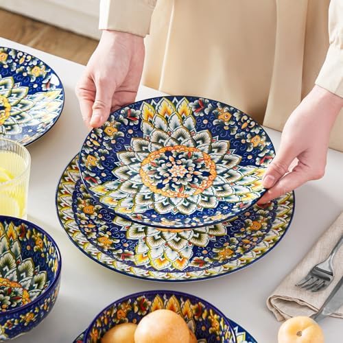 vancasso 12 Pieces Dinnerware Sets, Blue Plates and Bowls Set, Porcelain Dishes Set for 4, Microwave and Dishwasher Safe, Scratch Resistant, Bohemian Style Dining Ware Service for 4, Series SIMI - Image 7