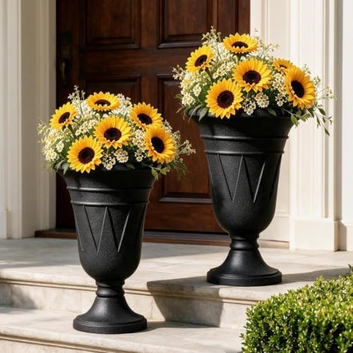 NicBex 24" Tall Urn Planters for Outdoor Plants Set of 2 - Black Trophy by NicBex