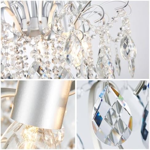WUZUPS 5-Light Crystal Candle Chandelier Pendant Ceiling Modern Lighting Fixture for Bedroom Hallway Bar Kitchen Bathroom, H 22.8" W19.7, E12 Base, Silver - Image 5