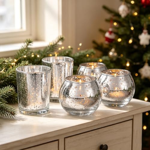 Volens Silver Party Decorations 72pcs, Assorted Glass Votive Candle Holders - Image 6