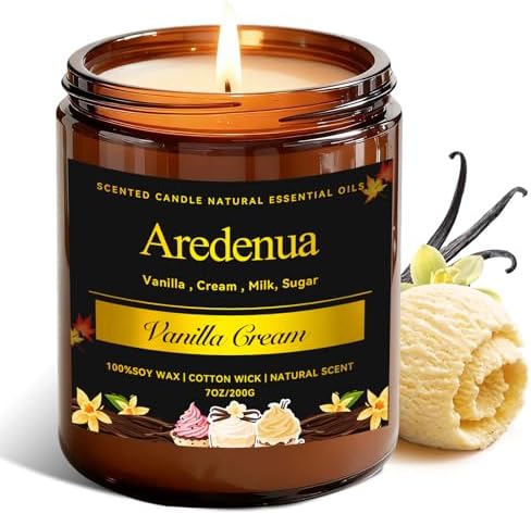 Vanilla Cream Odor Eliminating Candles, 7 oz Soy Scented Candle by Aredenua-StartJourneyThroughScent