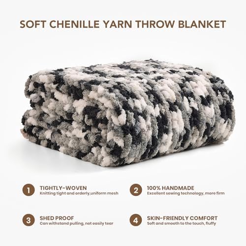 L'AGRATY Chunky Knit Throw Blanket for Couch, 60 x 80 Inches, Black White - Image 2
