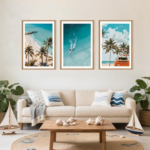 LHIUEM Large Nature Surfboard Beach Framed Canvas Wall Art,Summer Ocean Surfing Wall Decor,Palm Trees Wall Painting,Modern Picture Artwork for Living Room,Bedroom,Dining Room,Office -24"x36"x3 - Image 3