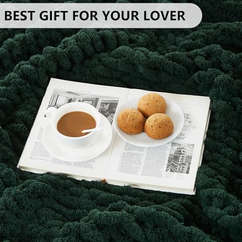 L'AGRATY Chunky Knit Throw Blanket for Couch, 60 x 80 Inches, Olive Green - Image 6