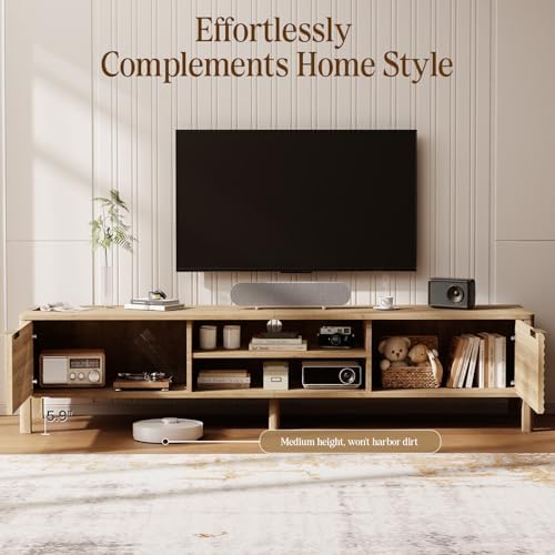 TV Stand for Living Room up to 80 Inch TVs Entertainment Center Oak 71" - Image 3