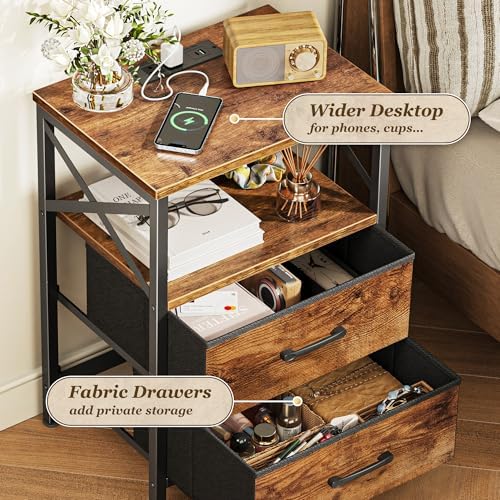 Huuger Nightstand Set of 2 with Charging Station, USB-C Port, End Tables - Image 5