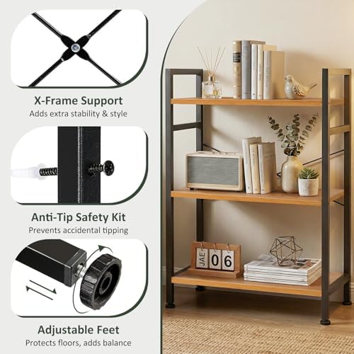 3 Tier Bookshelf, Free Standing Bookcase with Open Storage Shelves - Image 4