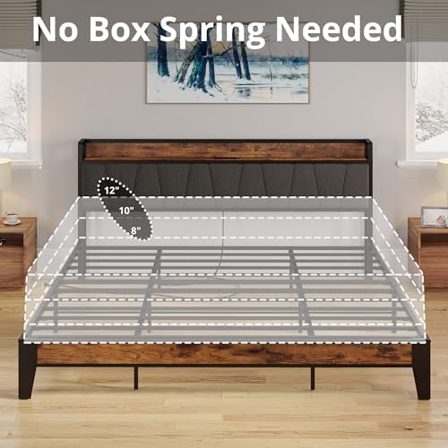 LIKIMIO California King Bed Frame with Storage Headboard & Charging Station - Image 6