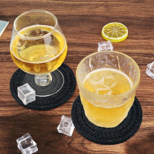 ABenkle 8 Pcs Drink Coasters with Holder, Cotton Woven Absorbent Coasters for Drinks, Minimalist Home Decor Coaster Set for Wooden Tabletop Protection Table, 4.3 inches - Image 5