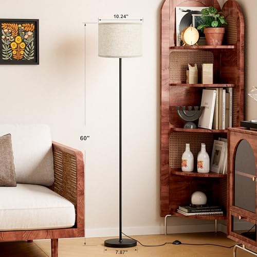 Ambimall 60'' Modern Floor Lamp Set of 2, 2PK Tall Lamps for Living Room Bedroom, Beige Shade with Black Pole(Without Bulb) - Image 3