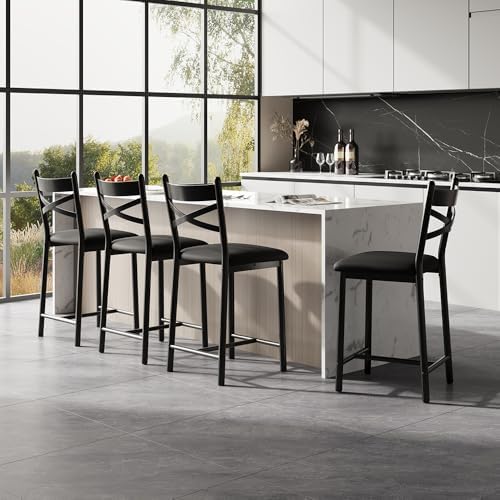 Garvee 26'' Bar Stools Set of 4, Counter Stools with Back & Thick Cushion - Image 6