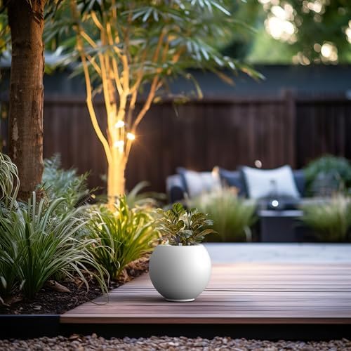 Kante Small Round Sphere White Concrete Planter 11" Dia, Outdoor - Image 4