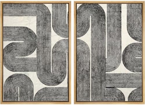 SIGNWIN Framed Wall Art Print Set Black and White Geometric Line Abstract Photography Modern Art Rustic Relax/Calm Multicolor for Living Room, Bedroom, Office - 16"" x24 x2 NATURAL by SIGNWIN