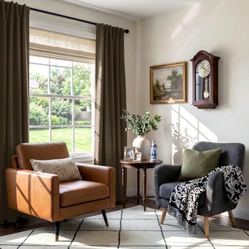 Faux Linen Total Blackout Curtains for Bedroom 96 Inches Long, Dark Brown - Image 6
