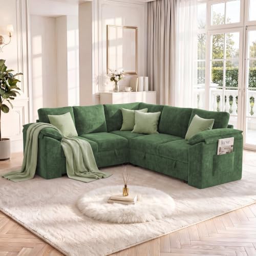 85 In L Shaped Modular Sectional Sofa Couch for Living Room, Green - Image 2
