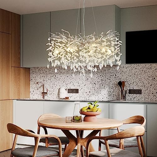30" Modern Crystal Chandelier, 10-Light Silver Tree Branch Chandeliers, Luxury Round K9 Crystal Raindrop Chandelier Pendant Lighting for Dining Room, Living Room, Foyer, Entryway, Kitchen, Bedroom - Image 3