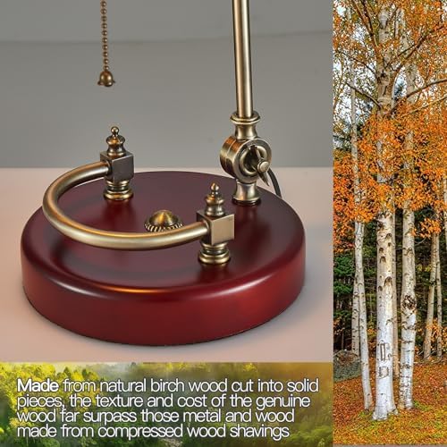 Bankers Lamp Traditional Green Glass Desk Lamp Solid Wood Pull Chain Switch - Image 3