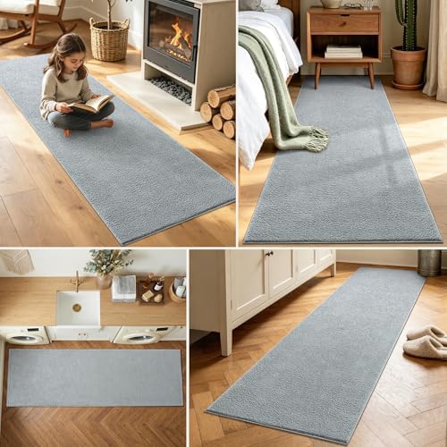 2x6 Light Grey Solid Runner Rug Washable Non-Slip for Kitchen Hallway - Image 3