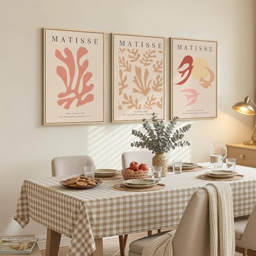 Large Framed Pink Abstract Matisse Canvas Wall Art for Living Room, 3 Piece - Image 2