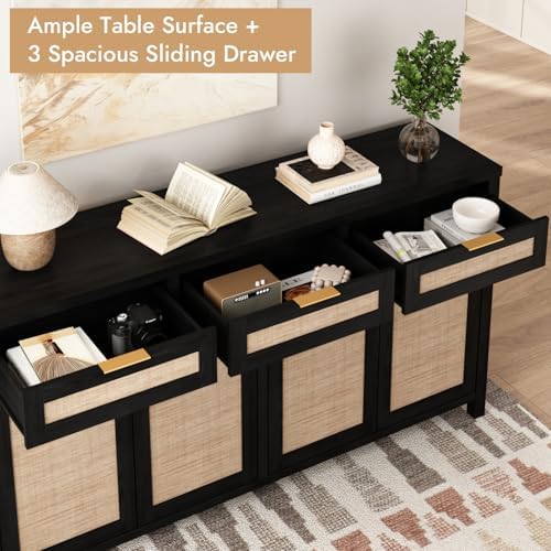 HOKYHOKY 63" Rattan Sideboard Buffet Cabinet, Boho Storage Cabinet - Image 4