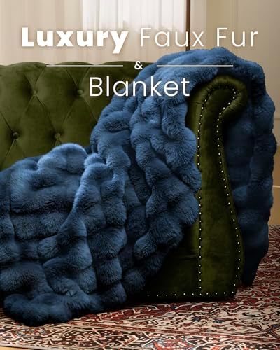 Ultra Soft Cozy Faux Fur Throw Blanket, Fuzzy Plush Thick Bubble Blanket, Oversize Luxury Fluffy Blanket for Couch, Bed, and Living Room, 60x80 Inches, Blue - Image 3