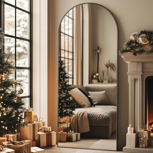 58"x18" Arched Full Length Mirror, Standing Floor Mirror, Black - Image 2